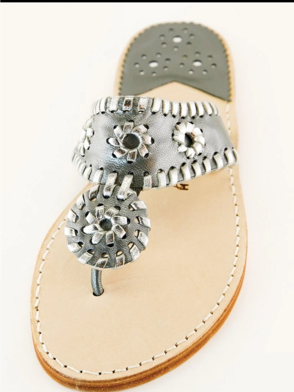 Palm Beach Sandals Gunmetal/Silver Leather  Sandal - Women, 8, made in USA!